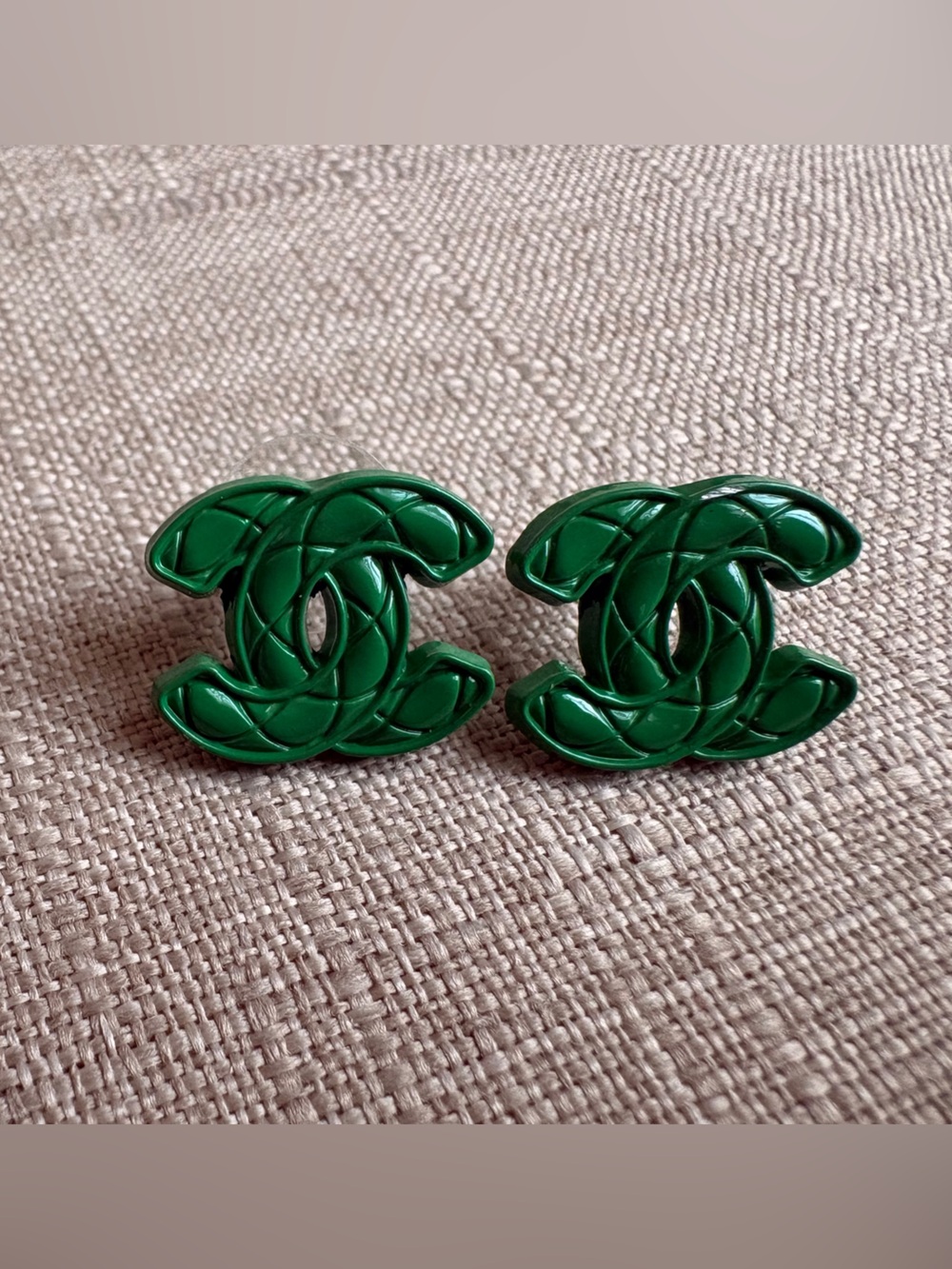 CHANEL Emerald Green Quilted Earrings
